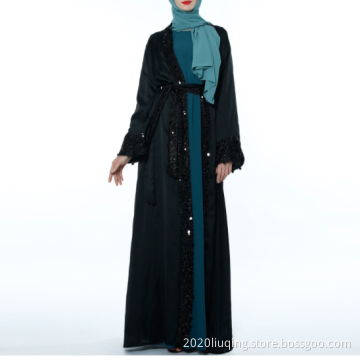 2019 new Muslim robes simulation silk sequins cardigan with atmospheric women's outer